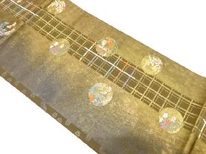 引箔　丸に蝶・草花模様織り出し袋帯